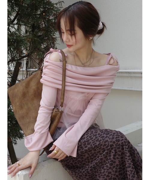 JUMELLE(ジュメロ)の「tulle off shoulder top(Tシャツ/カットソー・レディース・ベージュ/ピンク・FREE)」の9枚目の写真