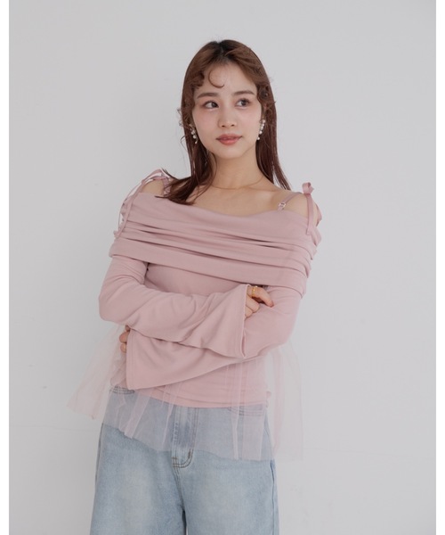 JUMELLE(ジュメロ)の「tulle off shoulder top(Tシャツ/カットソー・レディース・ベージュ/ピンク・FREE)」の6枚目の写真