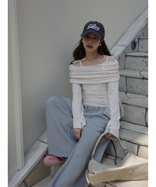JUMELLE(ジュメロ)の「tulle off shoulder top(Tシャツ/カットソー・レディース・ベージュ/ピンク・FREE)」の12枚目の写真