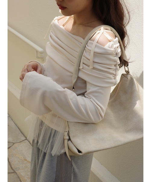 JUMELLE(ジュメロ)の「tulle off shoulder top(Tシャツ/カットソー・レディース・ベージュ/ピンク・FREE)」の13枚目の写真