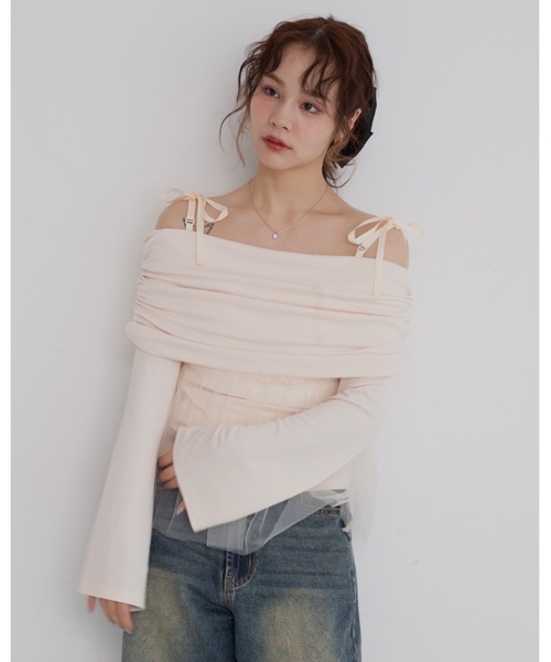JUMELLE(ジュメロ)の「tulle off shoulder top(Tシャツ/カットソー・レディース・ベージュ/ピンク・FREE)」の3枚目の写真