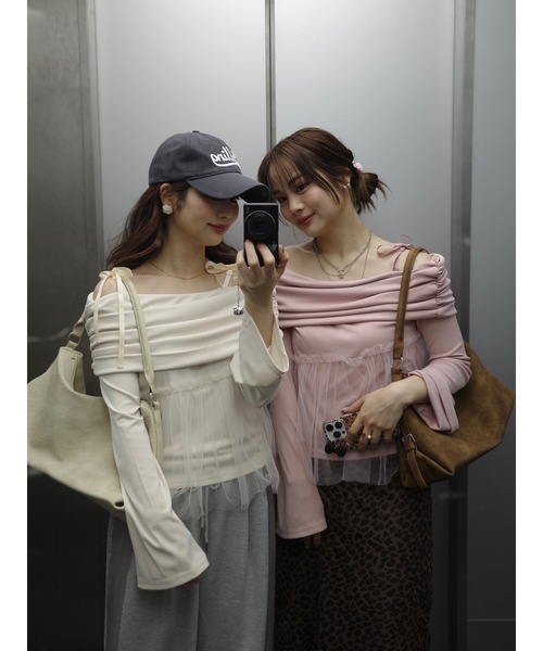 JUMELLE(ジュメロ)の「tulle off shoulder top(Tシャツ/カットソー・レディース・ベージュ/ピンク・FREE)」の8枚目の写真