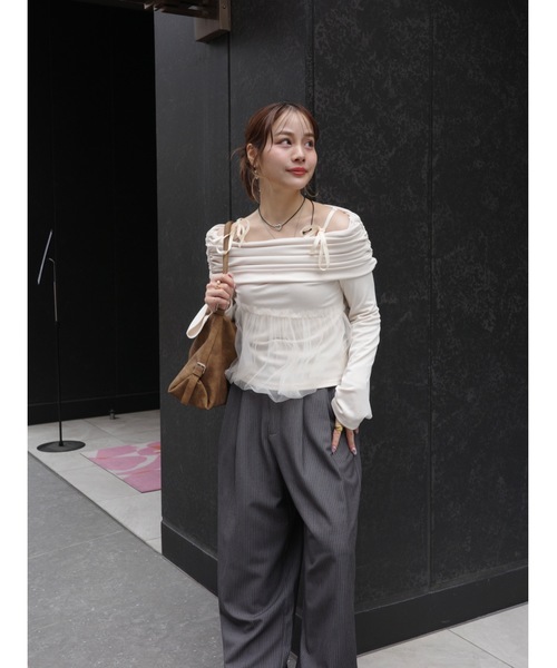 tシャツ tulle off shoulder top レディース tulle off shoulder top（Tシャツ/カットソー）｜jumelle