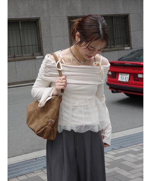 tulle off shoulder top（Tシャツ/カットソー）｜jumelle