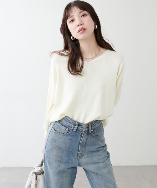 natural couture（ナチュラルクチュール）の「【ako】麻タッチⅤ開きニット（ニット/セーター・レディース・アイボリー/グレイッシュベージュ/ライム/ネイビー・FREE）」の7枚目の写真