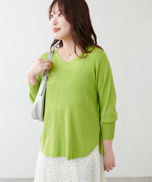 natural couture（ナチュラルクチュール）の「【ako】麻タッチⅤ開きニット（ニット/セーター・レディース・アイボリー/グレイッシュベージュ/ライム/ネイビー・FREE）」の14枚目の写真