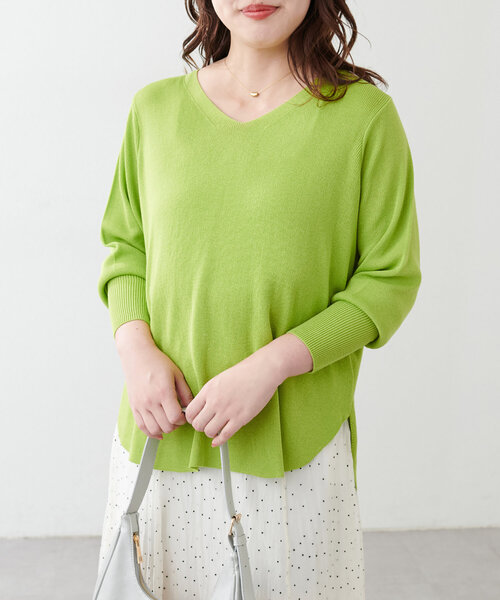 natural couture（ナチュラルクチュール）の「【ako】麻タッチⅤ開きニット（ニット/セーター・レディース・アイボリー/グレイッシュベージュ/ライム/ネイビー・FREE）」の15枚目の写真