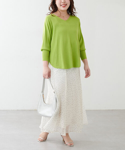 natural couture（ナチュラルクチュール）の「【ako】麻タッチⅤ開きニット（ニット/セーター・レディース・アイボリー/グレイッシュベージュ/ライム/ネイビー・FREE）」の16枚目の写真