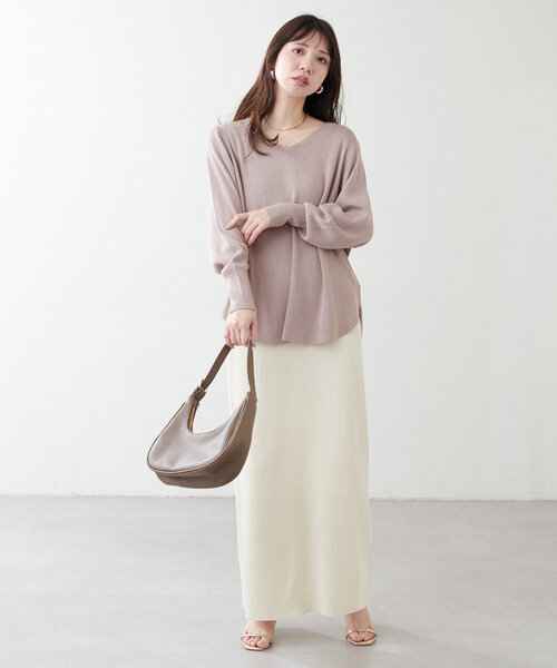 natural couture（ナチュラルクチュール）の「【ako】麻タッチⅤ開きニット（ニット/セーター・レディース・アイボリー/グレイッシュベージュ/ライム/ネイビー・FREE）」の12枚目の写真