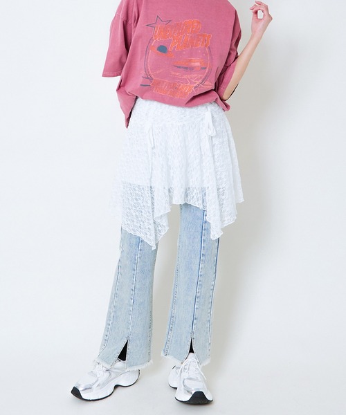 GORGE（ゴージ）の「《リボン×フリルレース》レディース ミニスカート レイヤード風デザイン 春夏秋（スカート・レディース・ブラック/オフホワイト・F）」の4枚目の写真