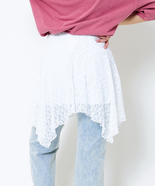 GORGE（ゴージ）の「《リボン×フリルレース》レディース ミニスカート レイヤード風デザイン 春夏秋（スカート・レディース・ブラック/オフホワイト・F）」の5枚目の写真