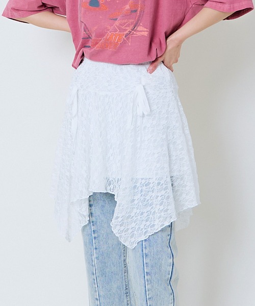 GORGE（ゴージ）の「《リボン×フリルレース》レディース ミニスカート レイヤード風デザイン 春夏秋（スカート・レディース・ブラック/オフホワイト・F）」の6枚目の写真
