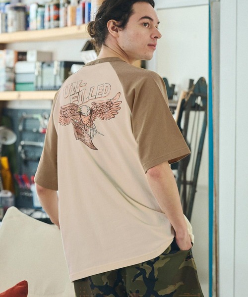 UN-FILLED（アンフィルド）の「mt9717- 90s GERBERA EAGLE RAGLAN SLEEVE T-SHIRT Tシャツ（Tシャツ/カットソー・メンズ・ブラック×ホワイト/ブラウン系その他/グリーン系その他・M/L/XL）」の5枚目の写真