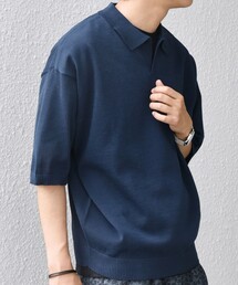 ニットポロシャツ」に該当するブルー・ネイビー/青色系の