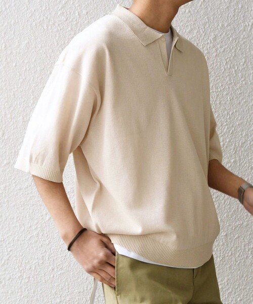 SHIPS any(シップス エニィ)の「SHIPS any:〈手洗い可能〉リネンミックス ハイゲージ ニット スキッパー ポロシャツ◇(ポロシャツ・メンズ・ネイビー/ブラック/オフホワイト/チャコールグレー/ダークブルー・MEDIUM/LARGE)」の2枚目の写真