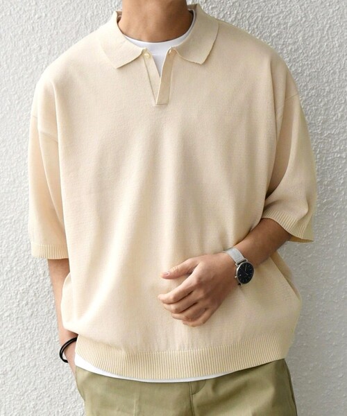 SHIPS any(シップス エニィ)の「SHIPS any:〈手洗い可能〉リネンミックス ハイゲージ ニット スキッパー ポロシャツ◇(ポロシャツ・メンズ・ネイビー/ブラック/オフホワイト/チャコールグレー/ダークブルー・MEDIUM/LARGE)」の17枚目の写真