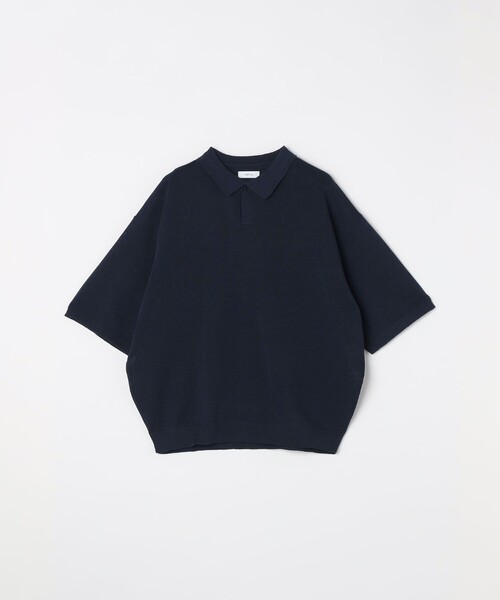SHIPS any リネンミックス スキッパーポロシャツ L ブラック SHIPS any:〈手洗い可能〉リネンミックス ハイゲージ ニット