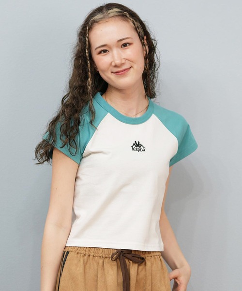 Kappa(カッパ)の「Kappa/カッパ 刺繍ロゴ ショート丈 半袖Tシャツ ミニTシャツ 215936(Tシャツ/カットソー・レディース・ホワイト/ライトブルー/ブラック・L/M)」の14枚目の写真