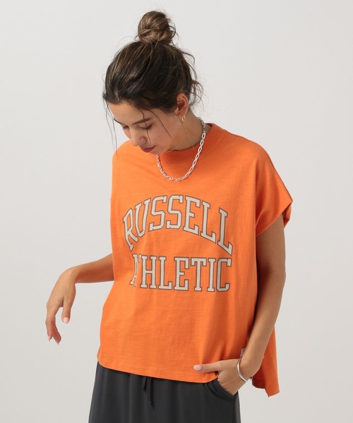 Russell Athletic（ラッセルアスレティック）の「【RUSSELL ATHLETIC (ラッセルアスレティック）】別注ロゴTシャツ（Tシャツ/カットソー・レディース・オフホワイト/チャコール/オレンジ・FREE）」の3枚目の写真