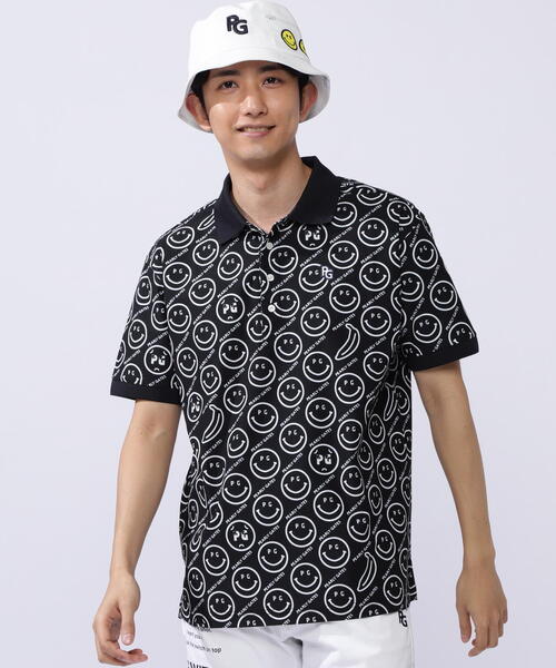 Pearly Gates パーリーゲイツ メガネ 総柄 半袖 ポロシャツ PG セール】【PEARLY GATES】バナナPG SMILE柄ジャージ半袖