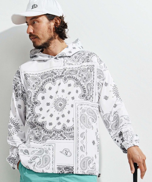 1minute 1second(ワンミニットワンセカンド)の「mj10652-bandana pattern hoodie blouson フーディーブルゾン(マウンテンパーカー・メンズ・ブラック×ホワイト/ホワイト×ブラック/ブラック×ブルー・S/M/L/XL)」の4枚目の写真