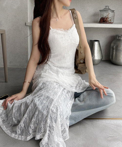 未使用！ リズリサ 花柄レースキャミワンピース ホワイト 未使用】LIZLISA 総レース ワンピ キャミ ワンピ ホワイト