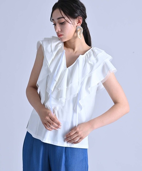 RAW FUDGE（ローファッジ）の「シルケット天竺フリルプルオーバー（Tシャツ/カットソー・レディース・オフホワイト/ブラック/チャコールグレー・M）」の10枚目の写真