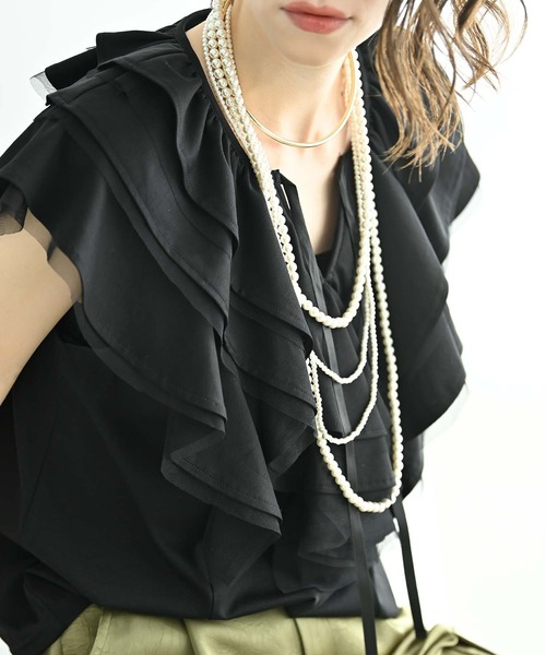 RAW FUDGE（ローファッジ）の「シルケット天竺フリルプルオーバー（Tシャツ/カットソー・レディース・オフホワイト/ブラック/チャコールグレー・M）」の9枚目の写真