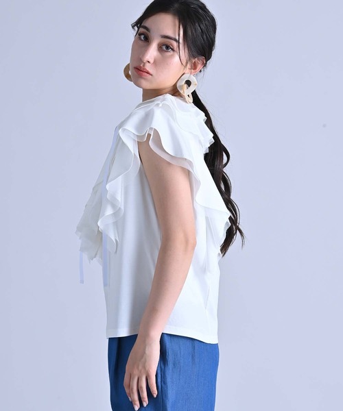 RAW FUDGE（ローファッジ）の「シルケット天竺フリルプルオーバー（Tシャツ/カットソー・レディース・オフホワイト/ブラック/チャコールグレー・M）」の11枚目の写真