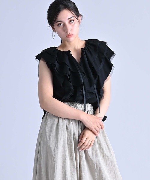 RAW FUDGE（ローファッジ）の「シルケット天竺フリルプルオーバー（Tシャツ/カットソー・レディース・オフホワイト/ブラック/チャコールグレー・M）」の15枚目の写真