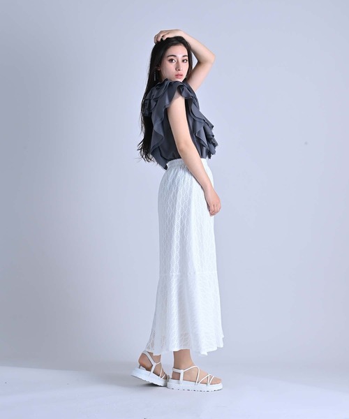 RAW FUDGE（ローファッジ）の「シルケット天竺フリルプルオーバー（Tシャツ/カットソー・レディース・オフホワイト/ブラック/チャコールグレー・M）」の21枚目の写真