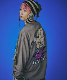 GALFY CRUNCH BRAND ダメージ長袖カットソー グレー GYDA×GALFY original cross long Tシャツ（Tシャツ/カットソー