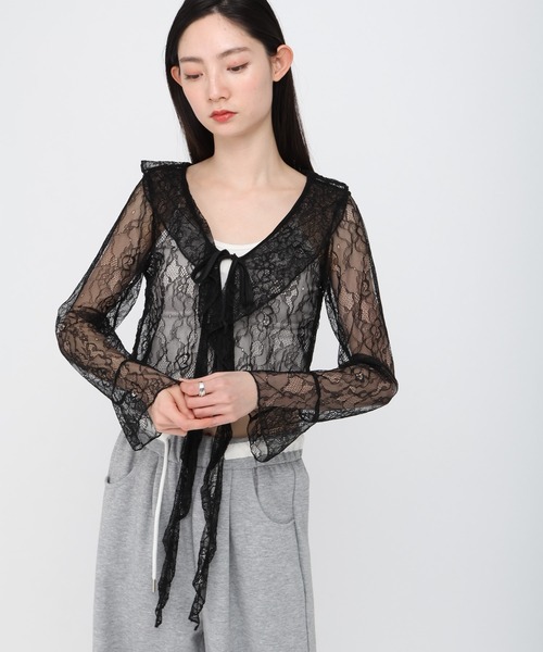 3.3 Field Trip （3.3フィールドトリップ）の「3.3 Field Trip／カスケードフリルカーディガン（カーディガン/ボレロ・レディース・ホワイト/ブラック・FREE）」の19枚目の写真