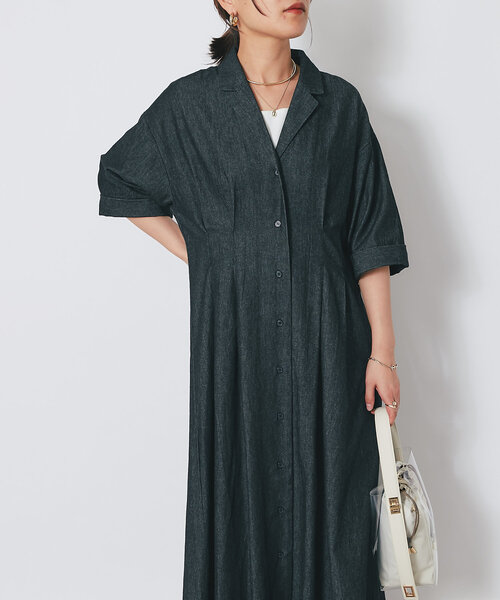 un dix cors（アンディコール）の「《大人カジュアルなムードに》ウエストタックデニムワンピース（シャツワンピース・レディース・ネイビー/ブラック・FREE）」の13枚目の写真