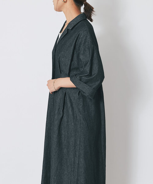 un dix cors（アンディコール）の「《大人カジュアルなムードに》ウエストタックデニムワンピース（シャツワンピース・レディース・ネイビー/ブラック・FREE）」の12枚目の写真