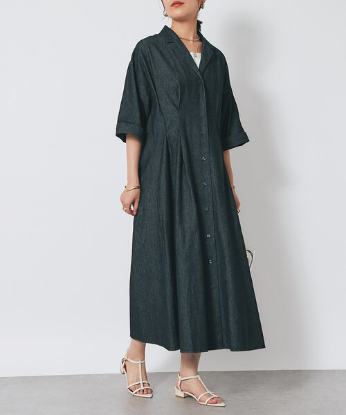 un dix cors（アンディコール）の「《大人カジュアルなムードに》ウエストタックデニムワンピース（シャツワンピース・レディース・ネイビー/ブラック・FREE）」の10枚目の写真