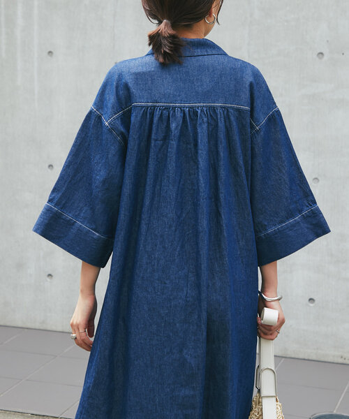 un dix cors（アンディコール）の「《大人カジュアルなムードに》ウエストタックデニムワンピース（シャツワンピース・レディース・ネイビー/ブラック・FREE）」の20枚目の写真