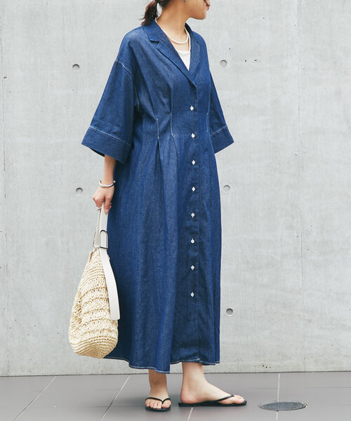 un dix cors（アンディコール）の「《大人カジュアルなムードに》ウエストタックデニムワンピース（シャツワンピース・レディース・ネイビー/ブラック・FREE）」の18枚目の写真