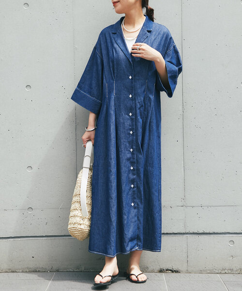 un dix cors（アンディコール）の「《大人カジュアルなムードに》ウエストタックデニムワンピース（シャツワンピース・レディース・ネイビー/ブラック・FREE）」の16枚目の写真