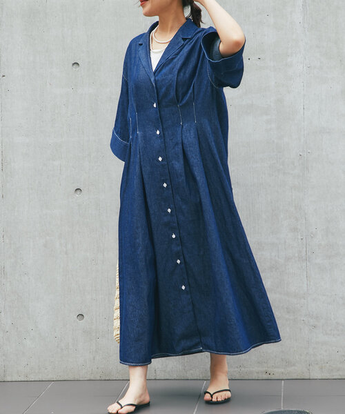 un dix cors（アンディコール）の「《大人カジュアルなムードに》ウエストタックデニムワンピース（シャツワンピース・レディース・ネイビー/ブラック・FREE）」の15枚目の写真