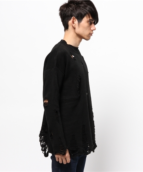 WHO'S WHO gallery（フーズフーギャラリー）の「【GIGGER】クラッシュニット（ニット/セーター・メンズ・グレー/ブラック・FREE）」の6枚目の写真