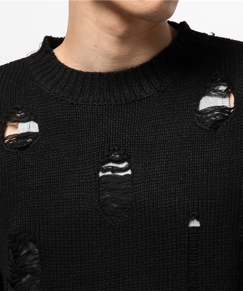 WHO'S WHO gallery（フーズフーギャラリー）の「【GIGGER】クラッシュニット（ニット/セーター・メンズ・グレー/ブラック・FREE）」の3枚目の写真