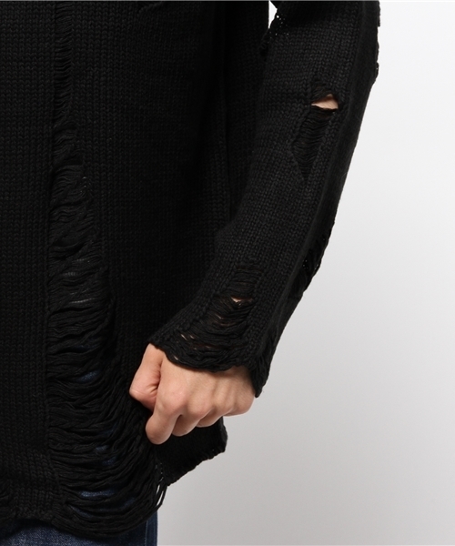 WHO'S WHO gallery（フーズフーギャラリー）の「【GIGGER】クラッシュニット（ニット/セーター・メンズ・グレー/ブラック・FREE）」の4枚目の写真