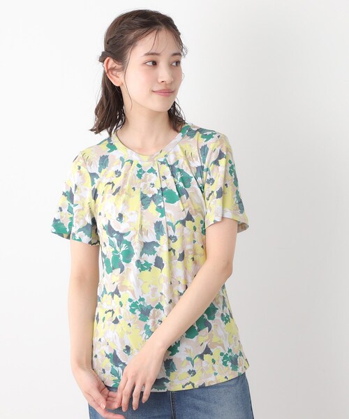 LAURA ASHLEY(ローラアシュレイ)の「【洗える/ジャージ素材/同柄アイテムあり】オーズビー ハイドランジア柄 プルオーバー(Tシャツ/カットソー・レディース・ライトイエロー系1・38/40)」の1枚目の写真