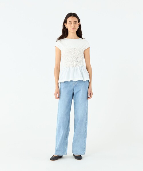 tシャツ フリルコンビ クルーネックプルオーバー レディース フリルコンビ クルーネックプルオーバー（Tシャツ/カットソー