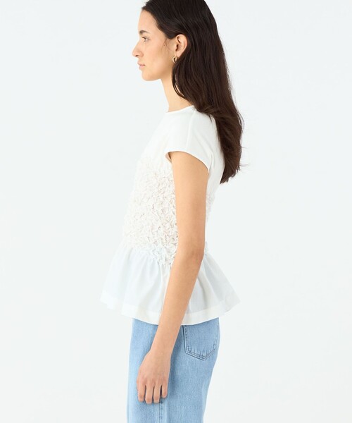 tシャツ フリルコンビ クルーネックプルオーバー レディース フリルコンビ クルーネックプルオーバー（Tシャツ/カットソー