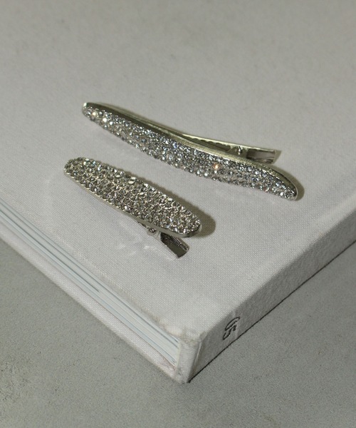 すぐ届く♪トリオンフ フレーム ヘアクリップ / ストラス heyep(ヘイップ) Logo Rhinestone Square Hair Clip-2Piece Set