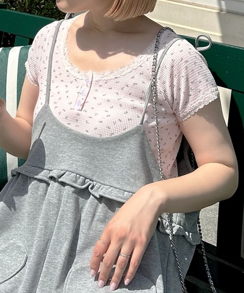 Alley Tokyo（アリートーキョー）の「小花ワッフルレースT（Tシャツ/カットソー・レディース・ピンク/オフホワイト/ベージュ・F）」の8枚目の写真