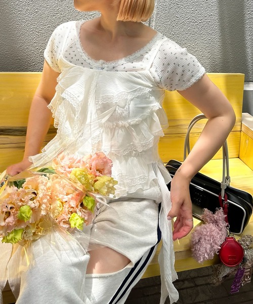 Alley Tokyo（アリートーキョー）の「小花ワッフルレースT（Tシャツ/カットソー・レディース・ピンク/オフホワイト/ベージュ・F）」の20枚目の写真