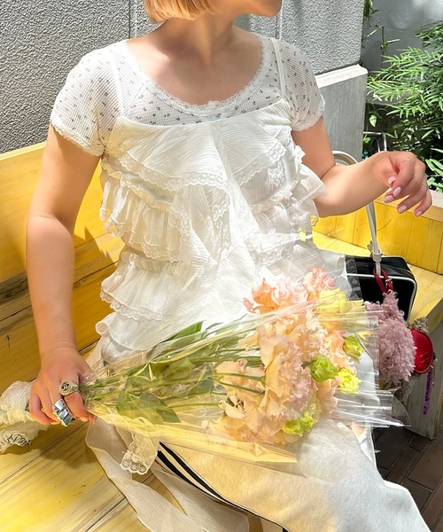 Alley Tokyo（アリートーキョー）の「小花ワッフルレースT（Tシャツ/カットソー・レディース・ピンク/オフホワイト/ベージュ・F）」の19枚目の写真